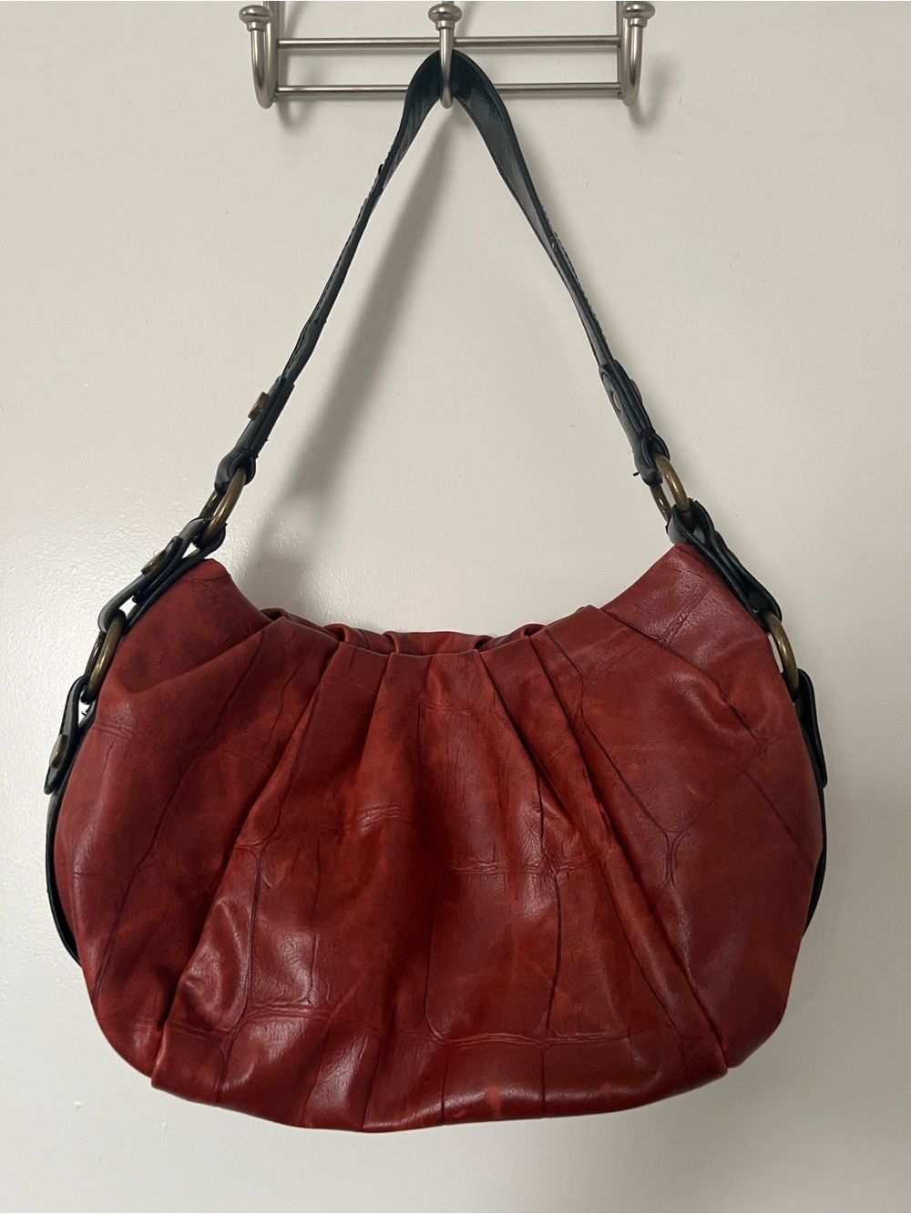 Vera Wang Red Leather Hobo with Black Strap